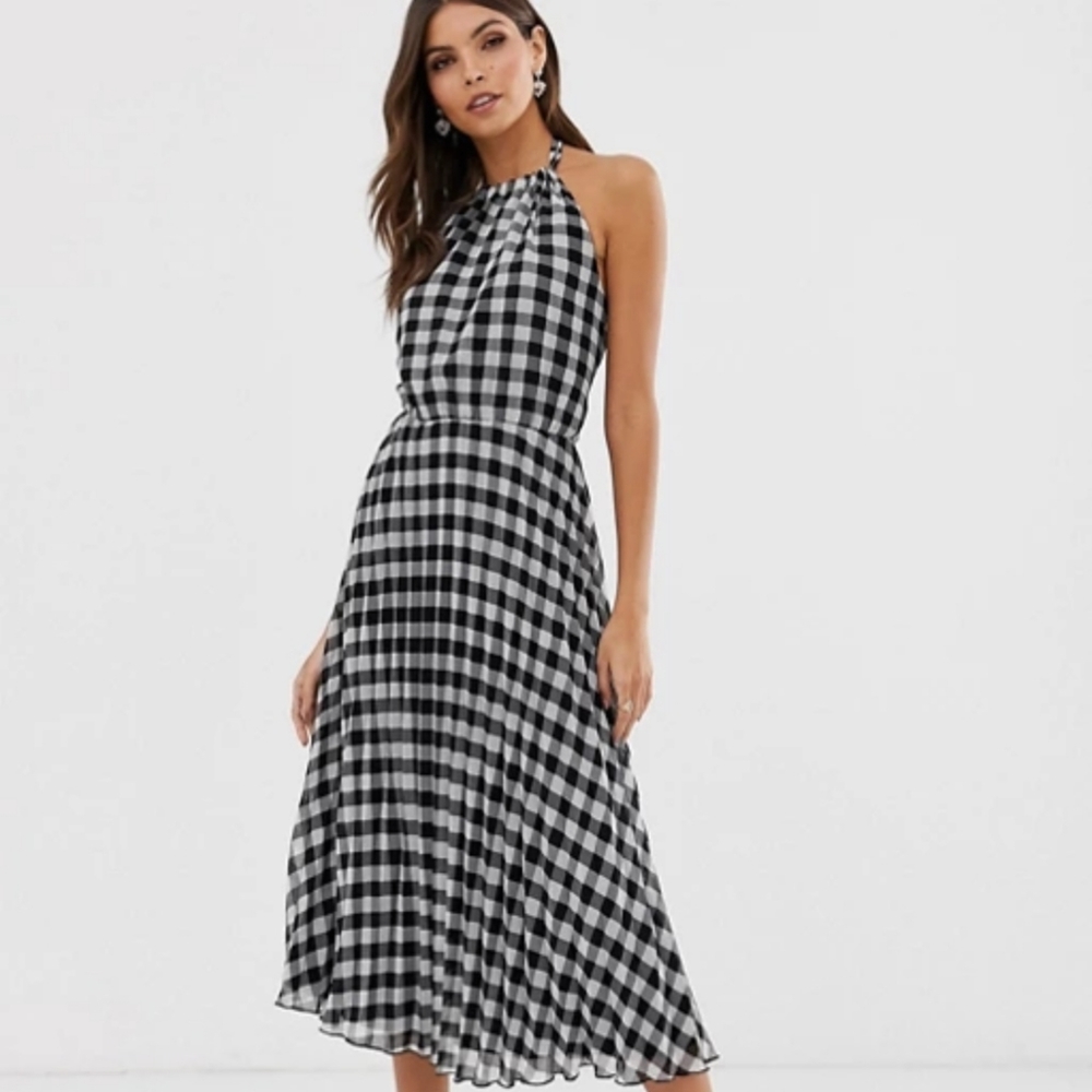 ASOS halter neck dress in B&W gingham
